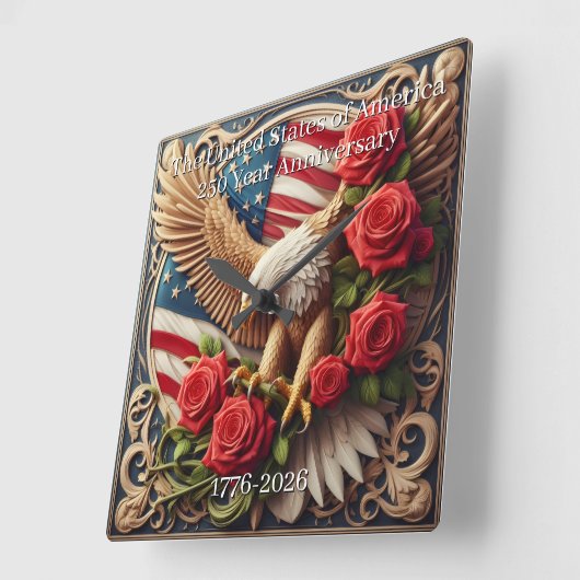 U.S.A. 250th Anniversary Wall Clock Vierkante Klok (Hoek)