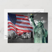 U.S.A.: Lady Liberty, Amerikaanse vlag, NYC Briefkaart (Voorkant / Achterkant)
