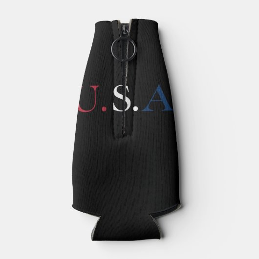 U.S.A. rood wit en blauw belettering ontwerp Flesjeskoeler (Achterkant)