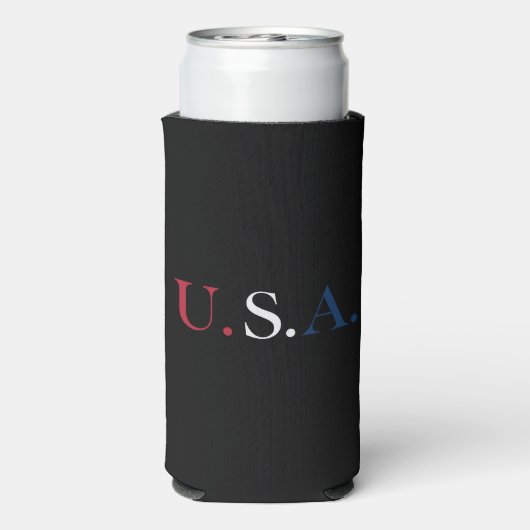 U.S.A. rood wit en blauw belettering ontwerp Seltzer Blikjeskoeler (Seltzer Achterkant)