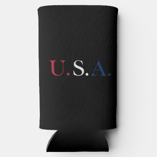 U.S.A. rood wit en blauw belettering ontwerp Seltzer Blikjeskoeler (Achterkant)