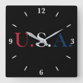 U.S.A. rood wit en blauw belettering ontwerp Vierkante Klok (Voorkant)