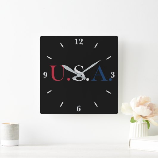 U.S.A. rood wit en blauw belettering ontwerp Vierkante Klok (Huis)