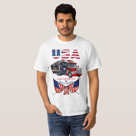 U.S.A. Truck - Patriottische Trucker gepersonalise T-shirt (Voorkant volledig)