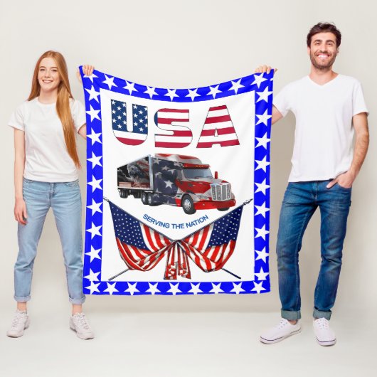 U.S.A. Truck - Patriottische Trucker Gift Deken (In situ)