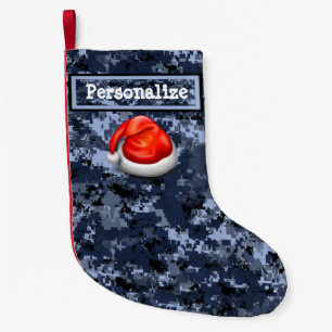 U.S. Blue Camo Christmas Stocking w / Santa Hat Kleine Kerstsok