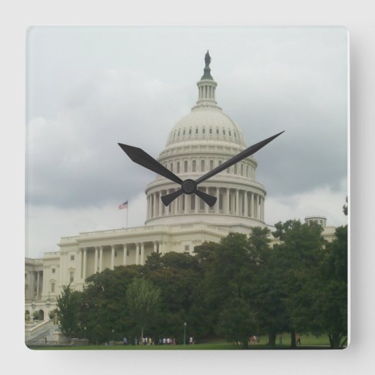 U.S. Capitol Building met bewolkte luchten Vierkante Klok (Voorkant)