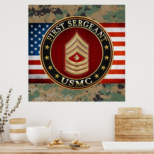 U.S. Marines: Eerste brigadier (USMC 1stSgt) [3D] Poster (Keuken)