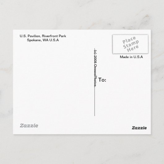 U.S. Pavilion Riverfront Park. Briefkaart (Achterkant)