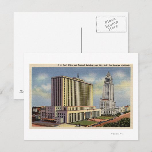 U. S. Post Kantoor, City Hall en Federal Building Briefkaart (Voorkant / Achterkant)