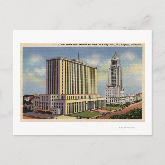 U. S. Post Kantoor, City Hall en Federal Building Briefkaart (Voorkant)