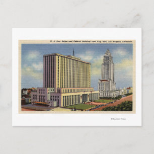 U. S. Post Kantoor, City Hall en Federal Building Briefkaart