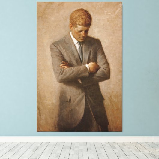 U.S. President John F. Kennedy van Aaron Shikler Canvas Afdruk (Insitu (Houten vloer))