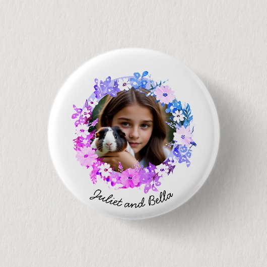 U & uw huisdier Foto  Bloemen Gepersonaliseerd Ronde Button 3,2 Cm (Voorkant)