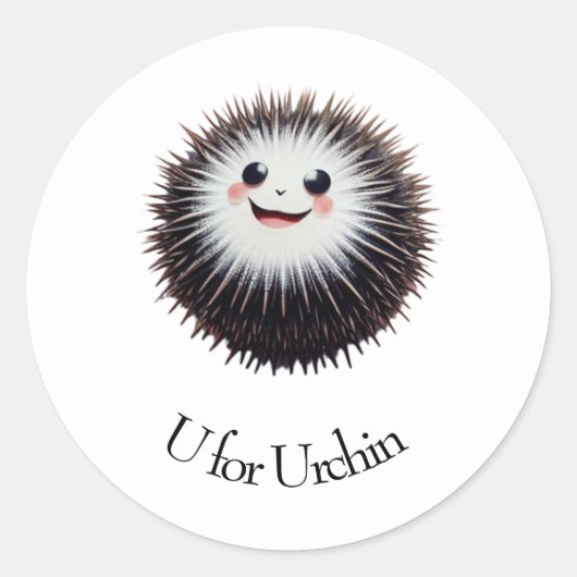 U voor Urchin Ronde Sticker (Voorkant)