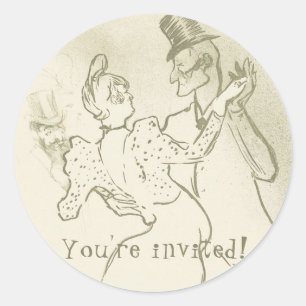U wordt uitgenodigd   Lautrec - Dansend paar Ronde Sticker