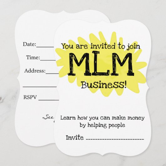 U wordt uitgenodigd om deel te nemen aan MLM-bedri Kaart (Voorkant / Achterkant)