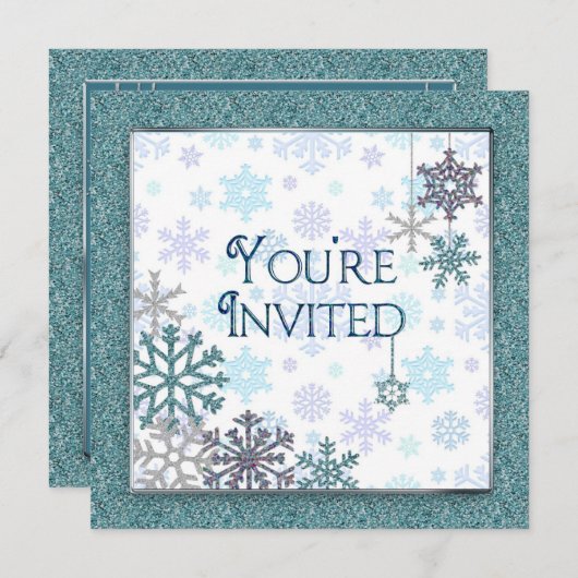 U wordt uitgenodigd - Wintersneeuwvlokken (blauw/b Kaart (Voorkant / Achterkant)