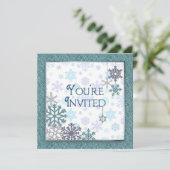 U wordt uitgenodigd - Wintersneeuwvlokken (blauw/b Kaart (Staand voorkant)