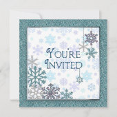 U wordt uitgenodigd - Wintersneeuwvlokken (blauw/b Kaart (Voorkant)