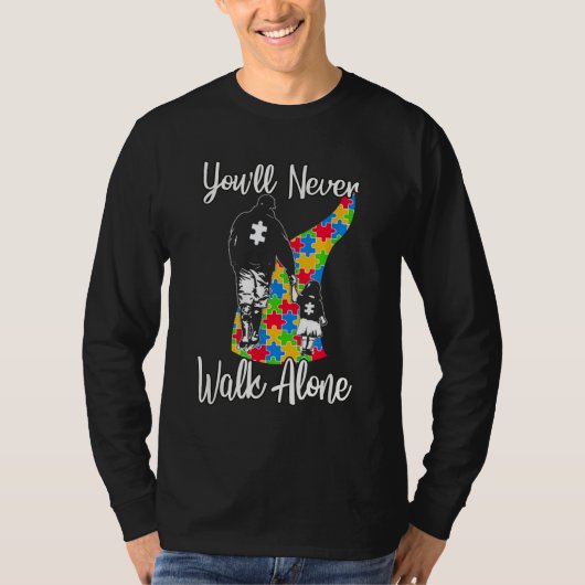 U zult vader Daughter Autism Loop nooits alleen T-shirt (Voorkant)