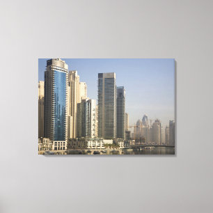UAE, Dubai. Marina torens met boten voor anker. 2 Canvas Afdruk