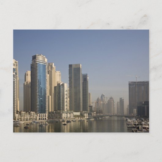 UAE, Dubai. Marina torens met boten voor anker. Briefkaart (Voorkant)