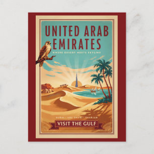 UAE Dubai valk woestijn illustratie reis kunst Briefkaart