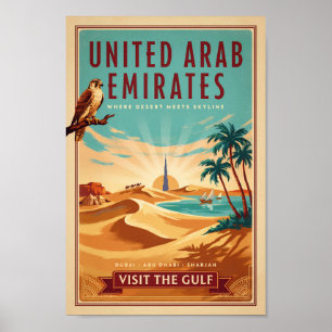 UAE Dubai valk woestijn illustratie reis kunst Poster