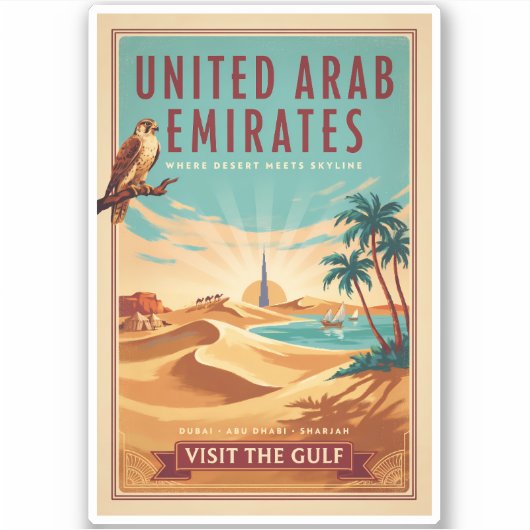 UAE Dubai valk woestijn illustratie reis kunst Sticker (Voorkant)