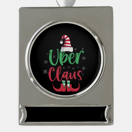 Uber Claus Funny Santa Family Matching Gift Verzilverd Banner Ornament (Voorkant)