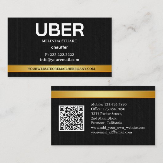 Uber Driver Modern Gold Border Referral QR CODE Visitekaartje (Voorkant / Achterkant)