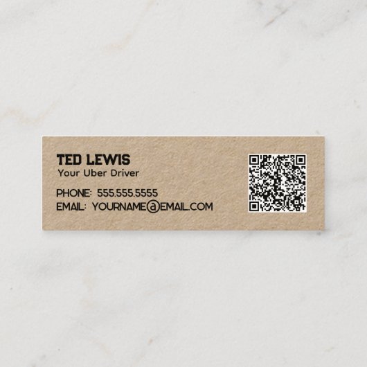 Uber Driver QR Kraft Mini Visitekaartje (Achterkant)
