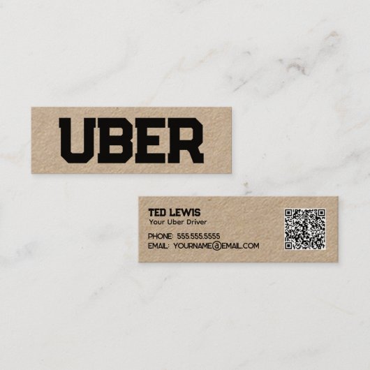 Uber Driver QR Kraft Mini Visitekaartje (Voorkant / Achterkant)