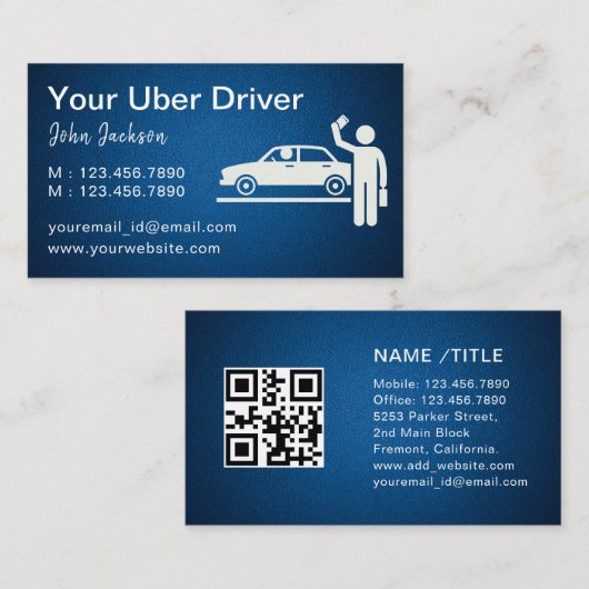 Uber Driver Taxi Limo Cool Blue Metal QR-code Visitekaartje (Voorkant / Achterkant)
