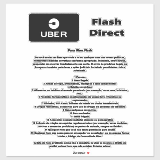 Uber Flash Direct Diretrizes Sticker (Vel)