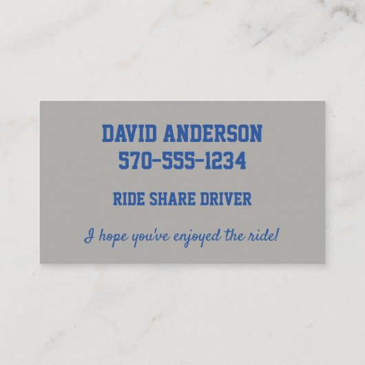 Uber Lyft Driver Blue en Grey License Bord Visitekaartje (Achterkant)