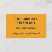 Uber Lyft Driver Oranje en Blue License Bord Visitekaartje (Achterkant)