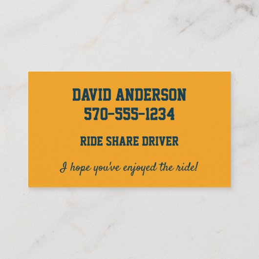Uber Lyft Driver Oranje en Blue License Bord Visitekaartje (Achterkant)