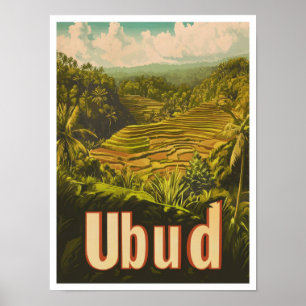 Ubud Bali Indonesië Vintage Travel Illustratie Poster