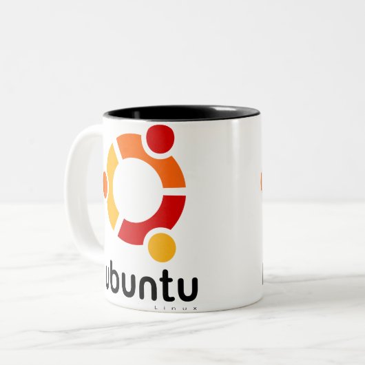 Ubuntu Linux Open Source Tweekleurige Koffiemok (Voorkant links)