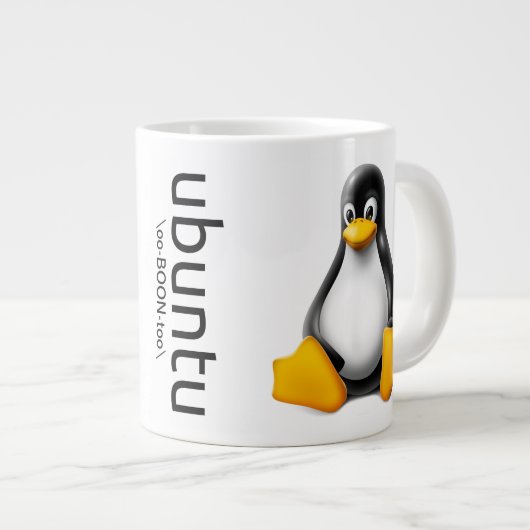 Ubuntu mok met logo, uitspraak en bux (Voorkant rechts)