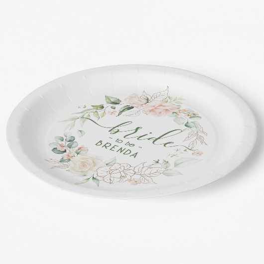 Ucoliptica bladeren en roze rozen krans papieren bordje (Gekanteld)