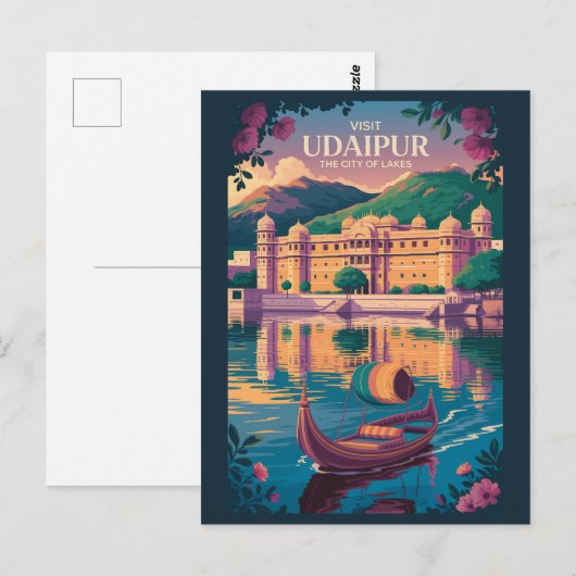 Udaipur India City Palace Illustratie Reiskunst Briefkaart (Voorkant / Achterkant)
