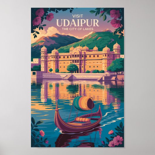 Udaipur India City Palace Illustratie Reiskunst Poster (Voorkant)