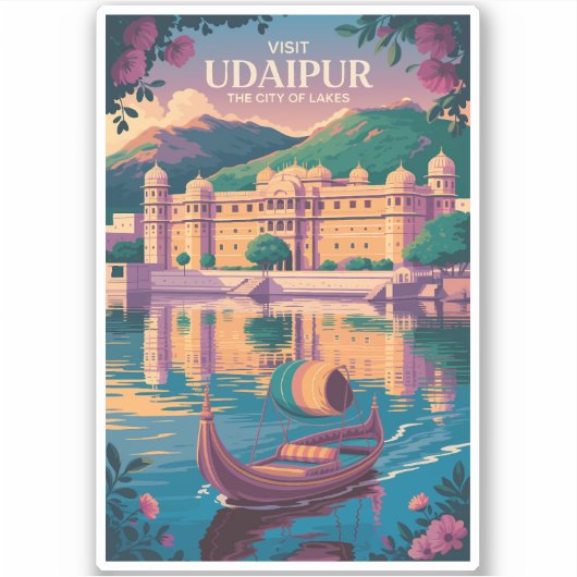 Udaipur India City Palace Illustratie Reiskunst Sticker (Voorkant)