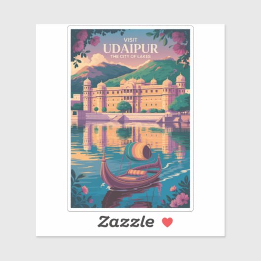 Udaipur India City Palace Illustratie Reiskunst Sticker (Vel)