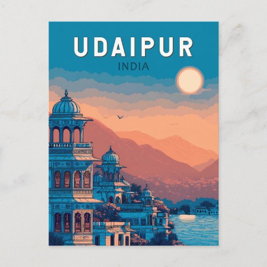 Udaipur India Illustratie Reizen Art Vintage Briefkaart (Voorkant)