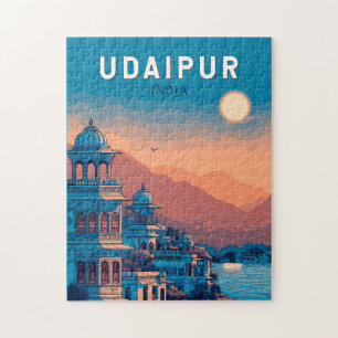 Udaipur India Illustratie Reizen Art Vintage Legpuzzel