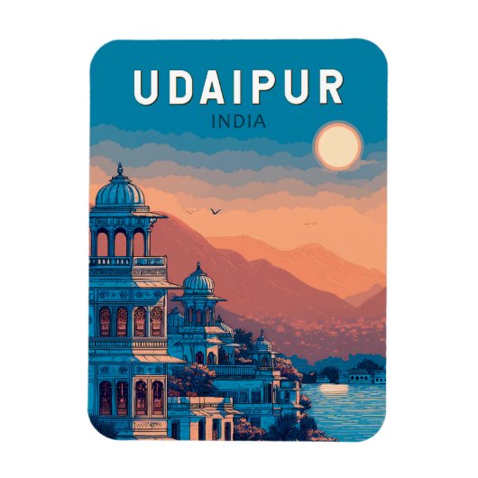 Udaipur India Illustratie Reizen Art Vintage Magneet (Verticaal)